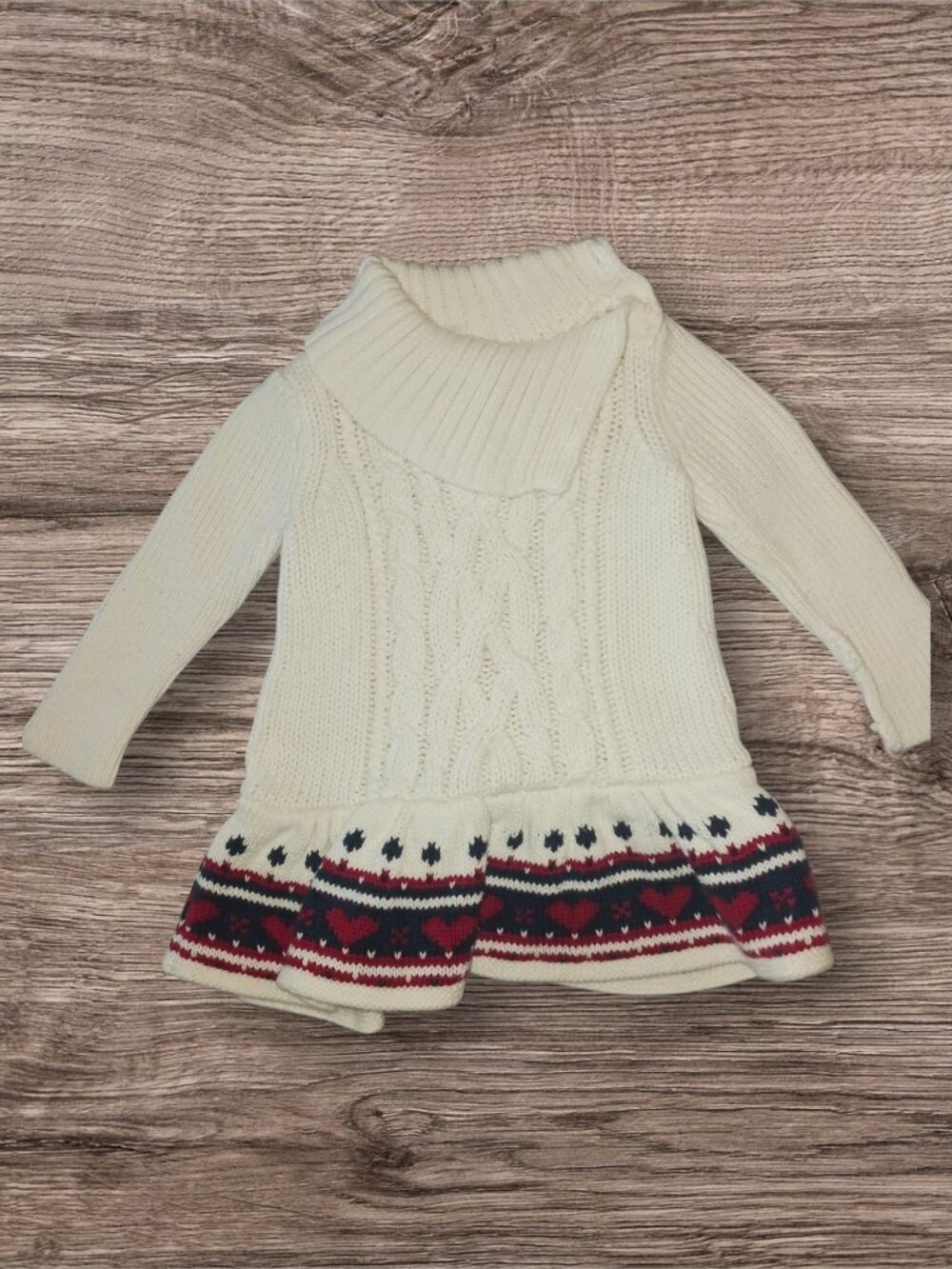 Baby Gap Knit Sweater Dress Girls 3-6 Months Cream Cable Knit Fair Isle Hearts